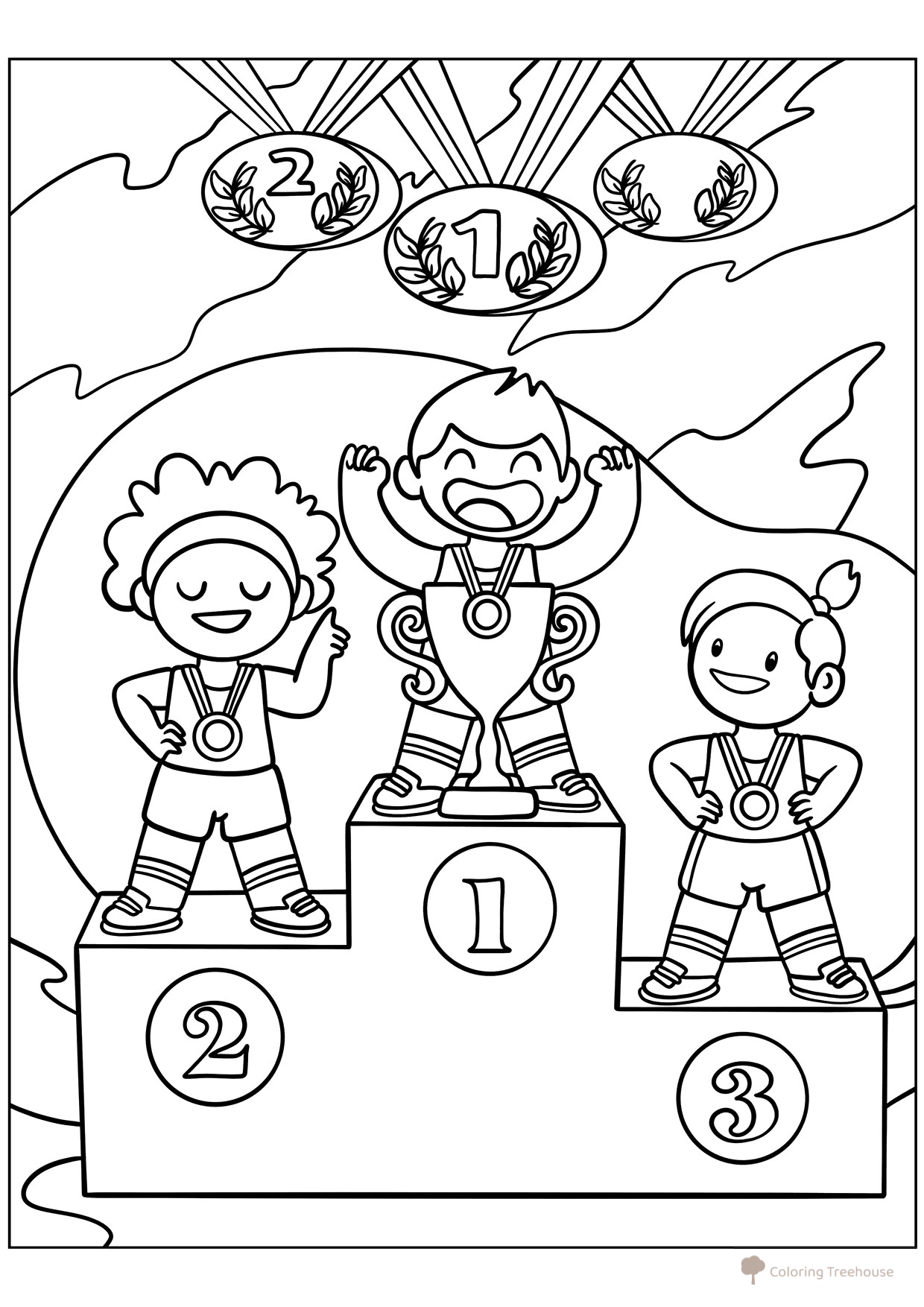 Winners' Podium in Sports — Coloring Page free printable Sports Coloring Pages coloring page