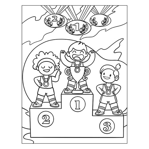 Winners' Podium in Sports — Coloring Page free printable Sports Coloring Pages coloring page