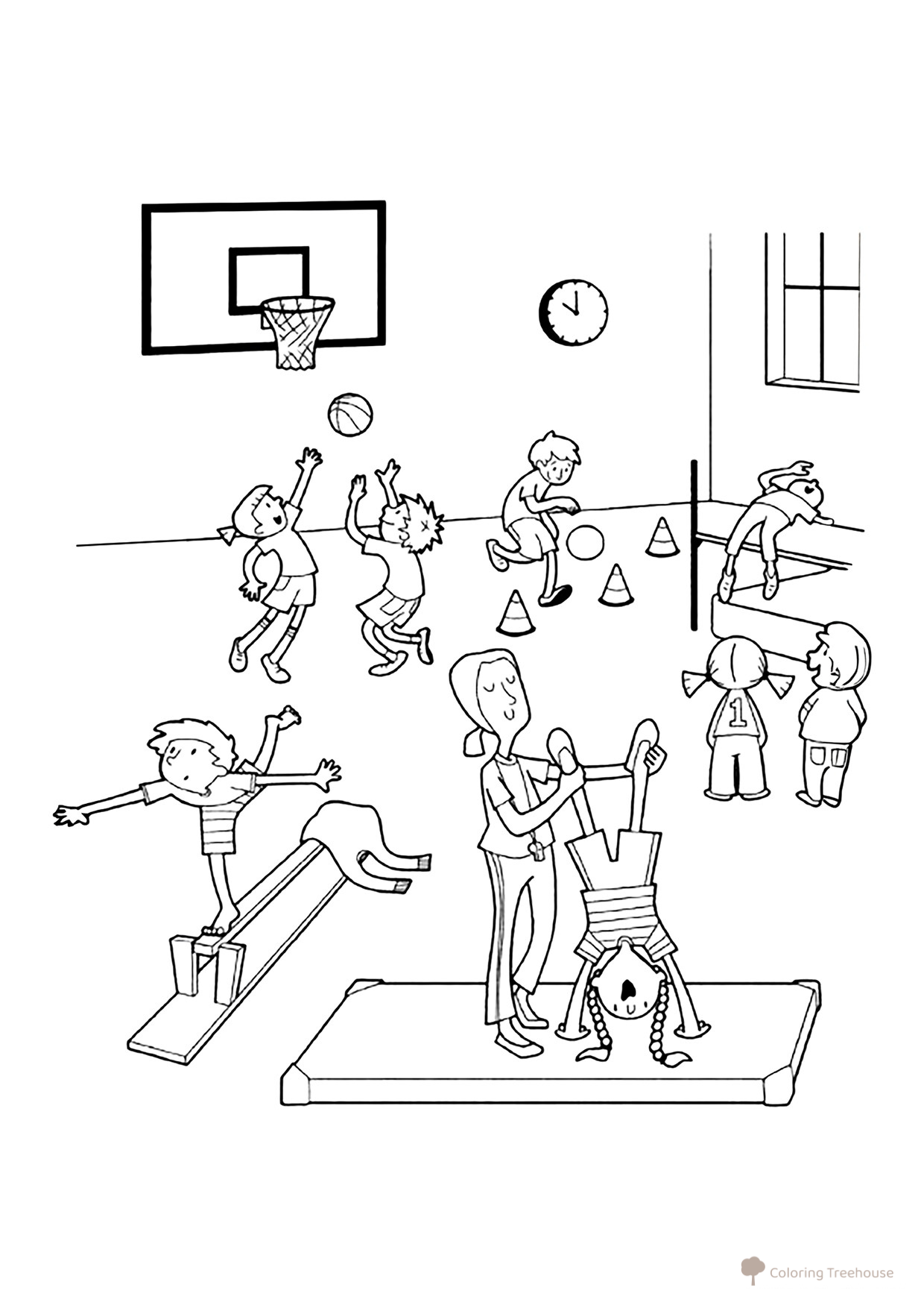 Página para colorear «Actividades deportivas en la escuela» dibujo para colorear gratis de Páginas para colorear: Deportes
