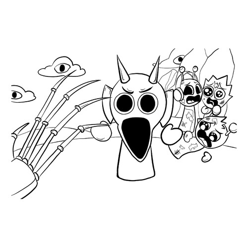 Horror Sprunki Derpl with Friends Coloring Page free printable Sprunki Coloring Pages coloring page