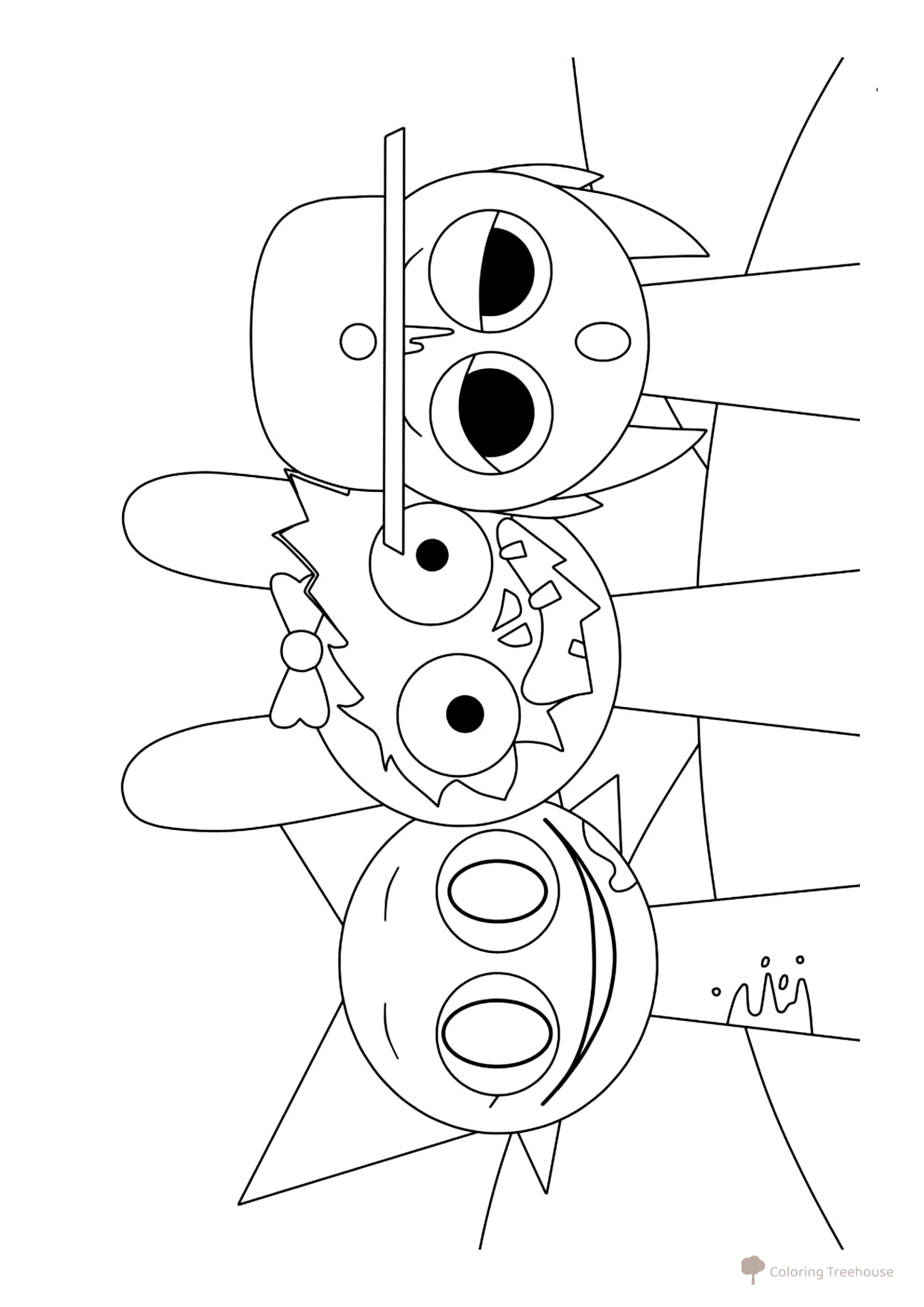 Página para colorear «Horror Sprunki: Venda, Pinki y Tanner» dibujo para colorear gratis de Páginas para colorear Sprunki