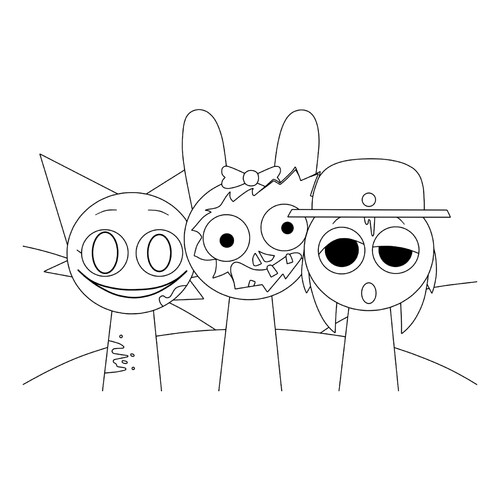 Página para colorear «Horror Sprunki: Venda, Pinki y Tanner» dibujo para colorear gratis de Páginas para colorear Sprunki