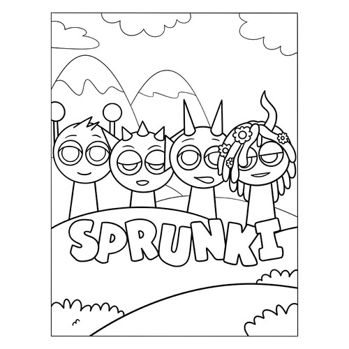 Simon, Reddy, Derpl and Vineria Coloring Page free printable Sprunki Coloring Pages coloring page