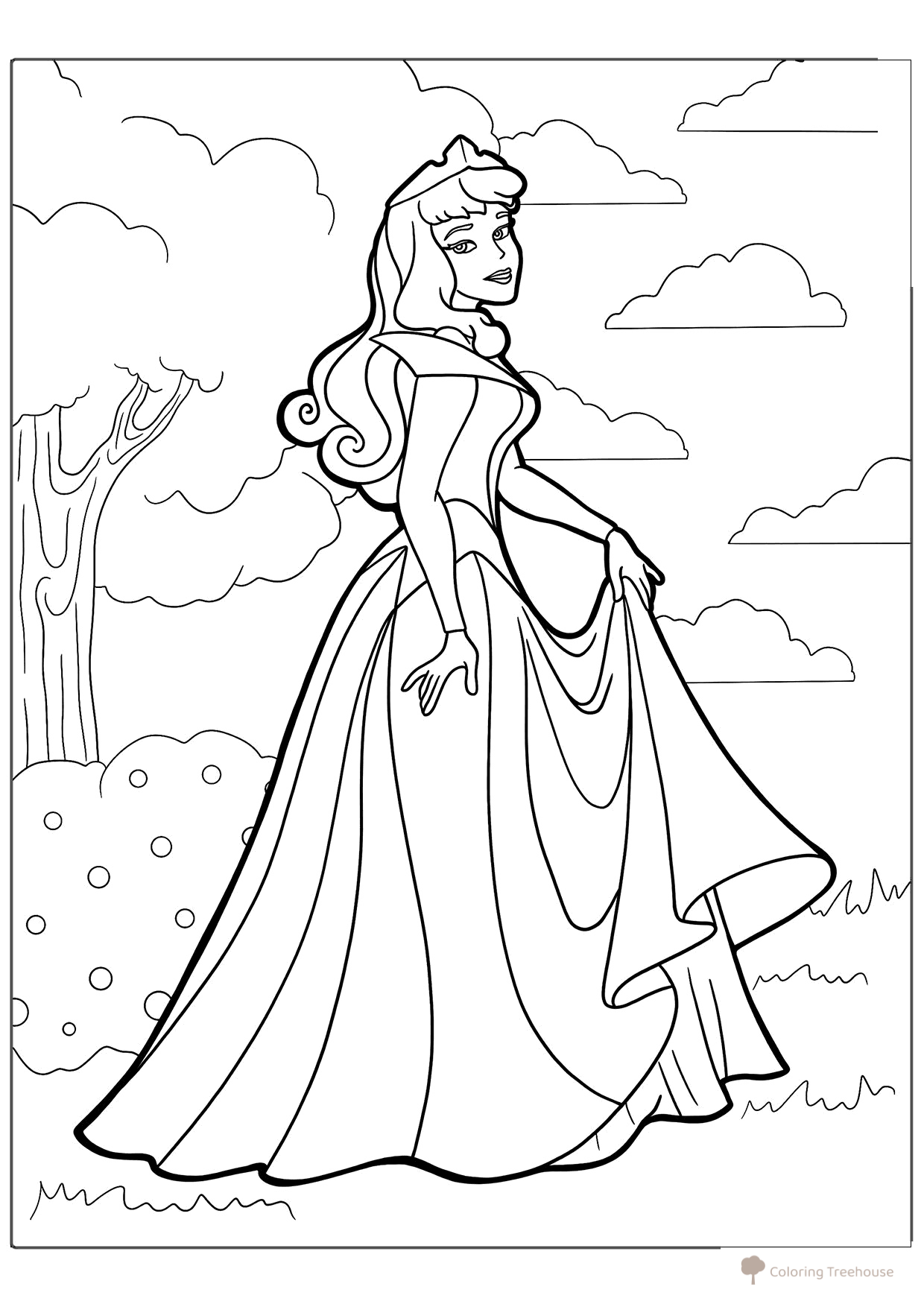 Aurora in Nature Coloring Page free printable Sleeping Beauty Aurora Coloring Pages coloring page