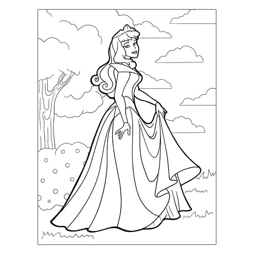 Aurora in Nature Coloring Page free printable Sleeping Beauty Aurora Coloring Pages coloring page