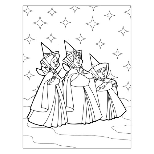 Good Fairies Coloring Page — Flora, Fauna and Meriveza free printable Sleeping Beauty Aurora Coloring Pages coloring page