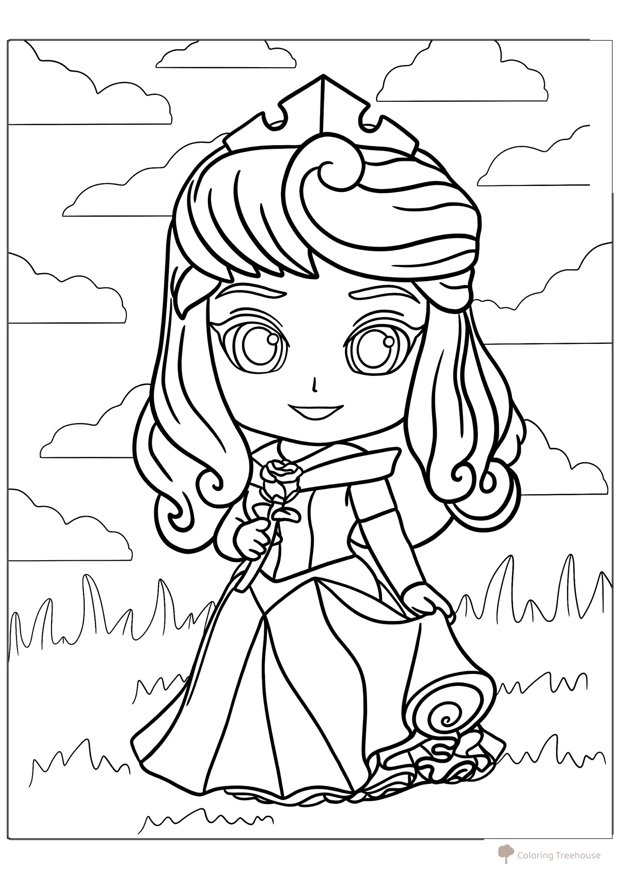 Kawaii Sleeping Beauty Coloring Page free printable Sleeping Beauty Aurora Coloring Pages coloring page