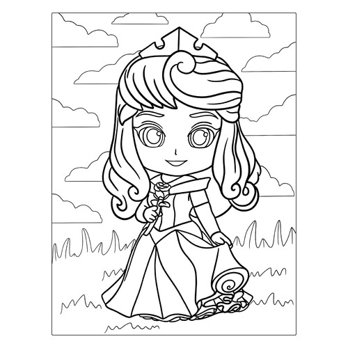 Kawaii Sleeping Beauty Coloring Page free printable Sleeping Beauty Aurora Coloring Pages coloring page