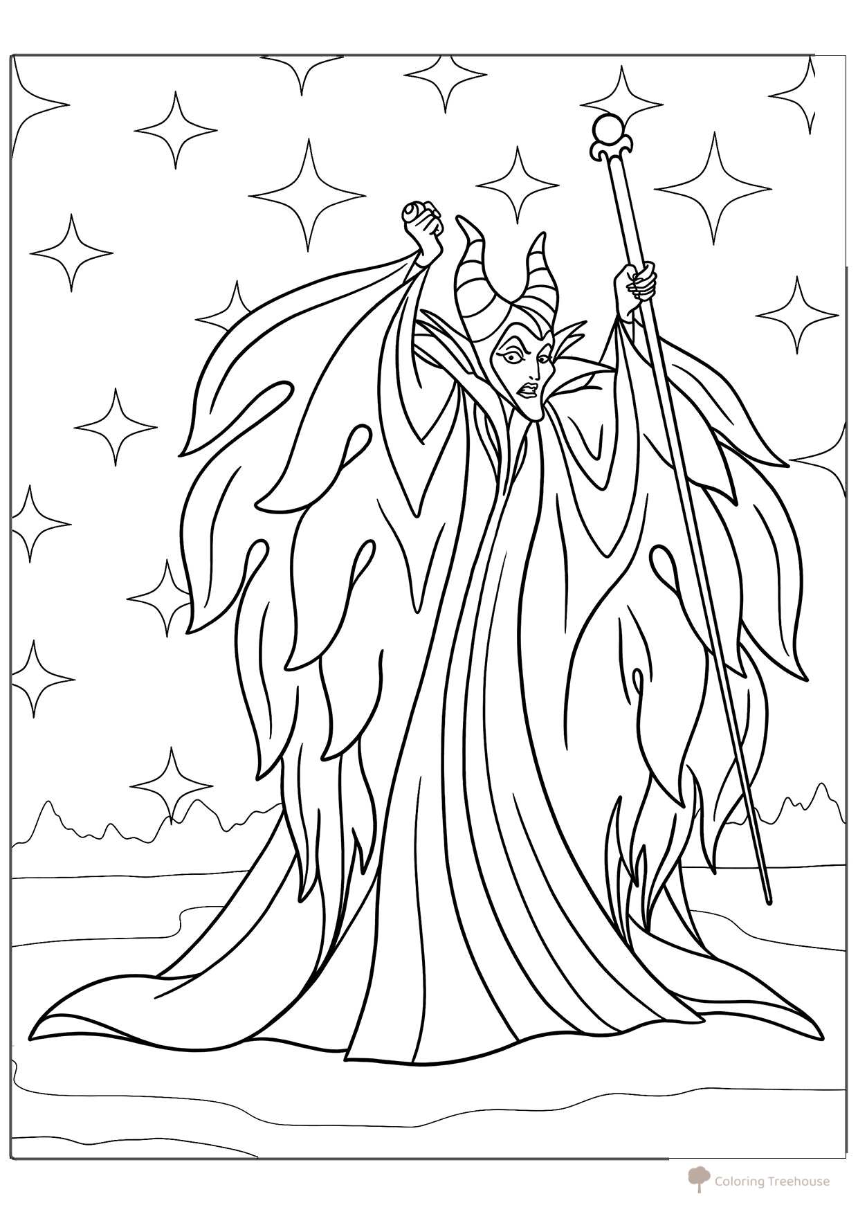 Maleficent Coloring Page from Sleeping Beauty free printable Sleeping Beauty Aurora Coloring Pages coloring page