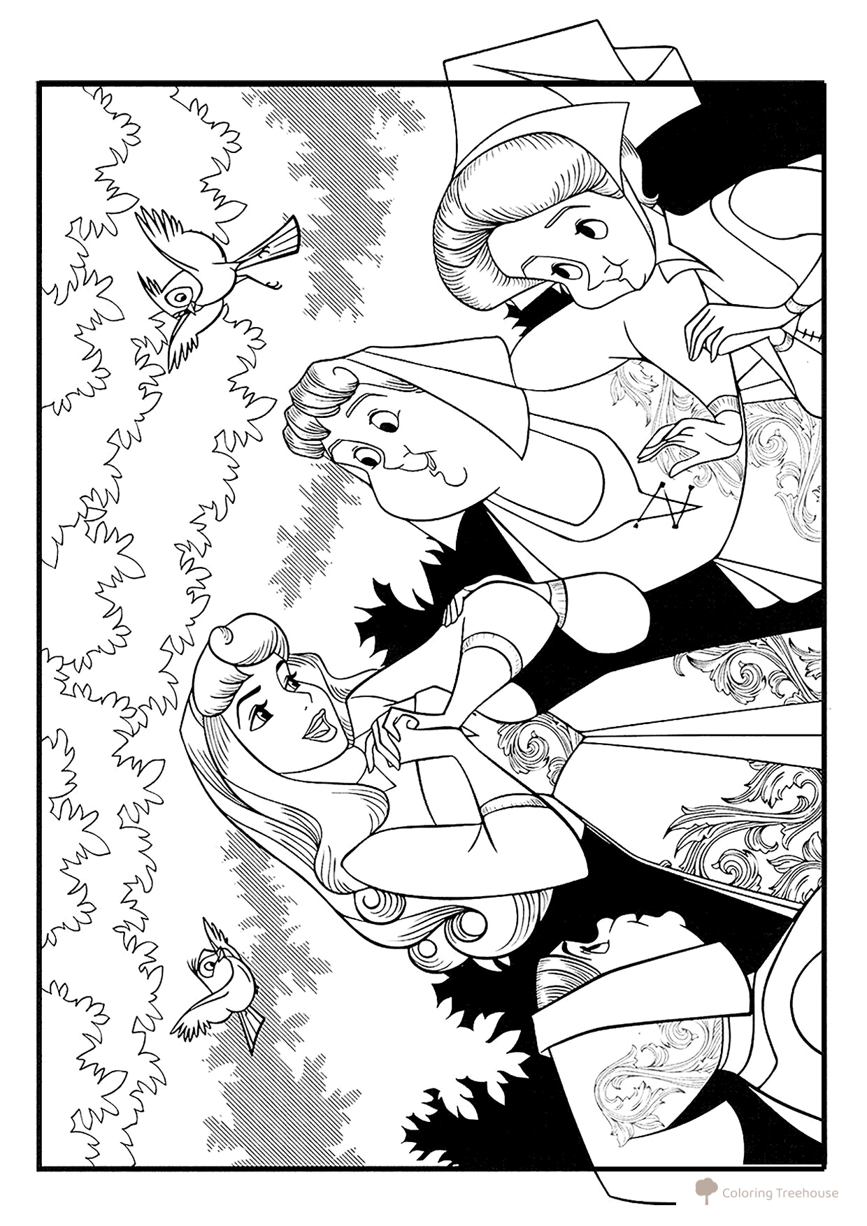 Sleeping Beauty and the Three Good Fairies Coloring Page free printable Sleeping Beauty Aurora Coloring Pages coloring page