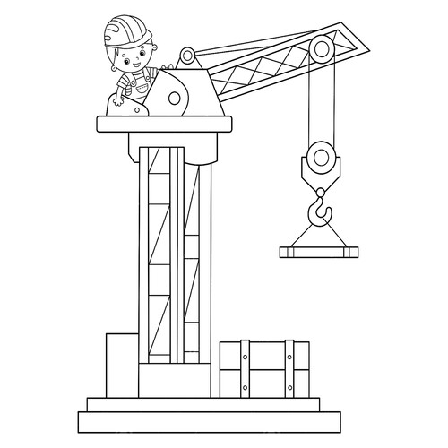 Libro para colorear: Grúa de construcción dibujo para colorear gratis de Páginas para colorear de maquinaria de construcción