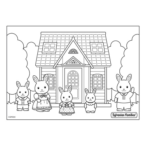 Sylvanian Families Coloring Page — Near the House free printable Sylvanian Families Coloring Pages coloring page