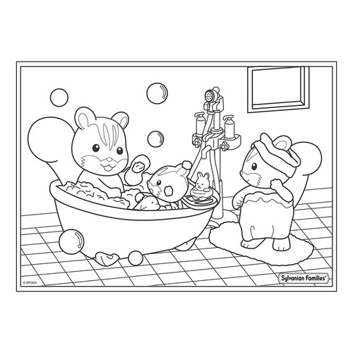 Sylvanian Families Bathing Coloring Page free printable Sylvanian Families Coloring Pages coloring page