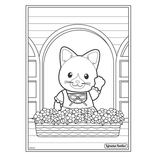 Sylvanian Families Coloring Page: Caring for Flowers free printable Sylvanian Families Coloring Pages coloring page