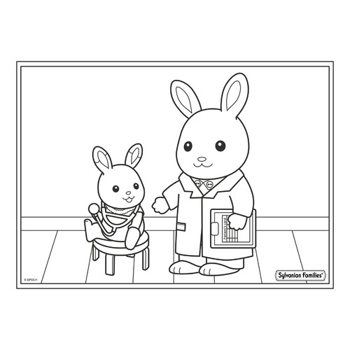 Página para colorear «En el consultorio de la doctora Silvania» dibujo para colorear gratis de Páginas para colorear de Sylvanian Families
