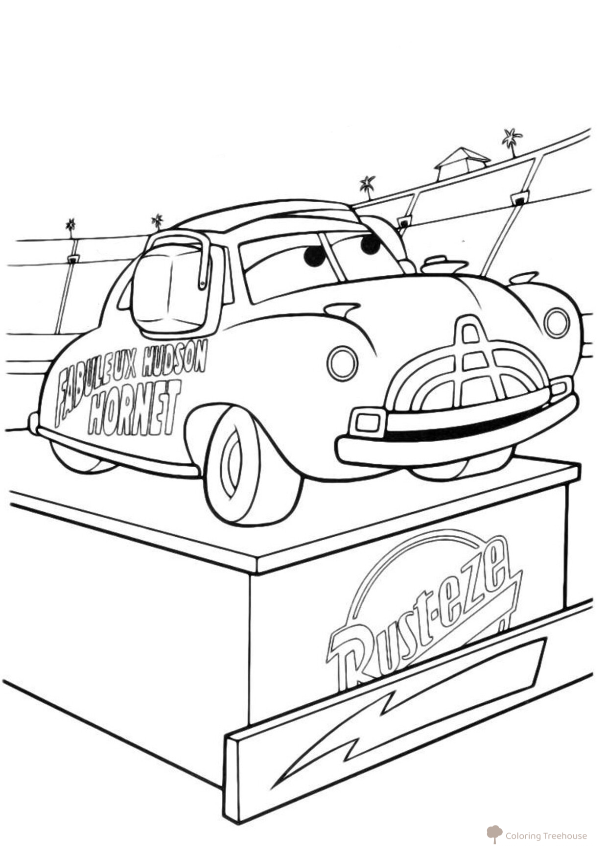Doc Hudson on a Pedestal Coloring Page free printable Cars and Cars 2 Coloring Pages for Boys coloring page