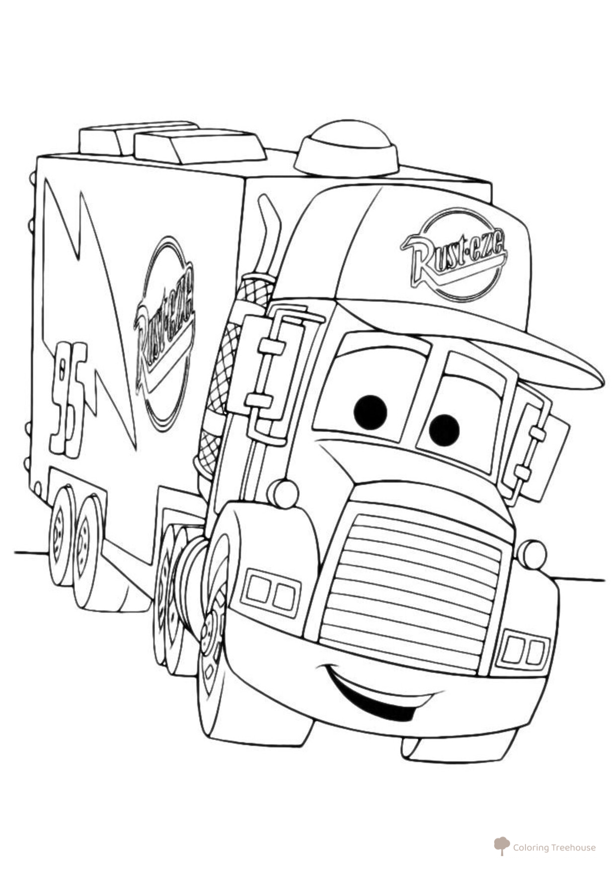 Páginas para colorear: Camión en marcha dibujo para colorear gratis de Páginas para colorear de Cars y Cars 2
