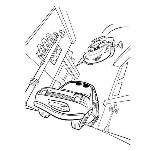 Página para colorear: Coche volador en el cielo dibujo para colorear gratis de Páginas para colorear de Cars y Cars 2