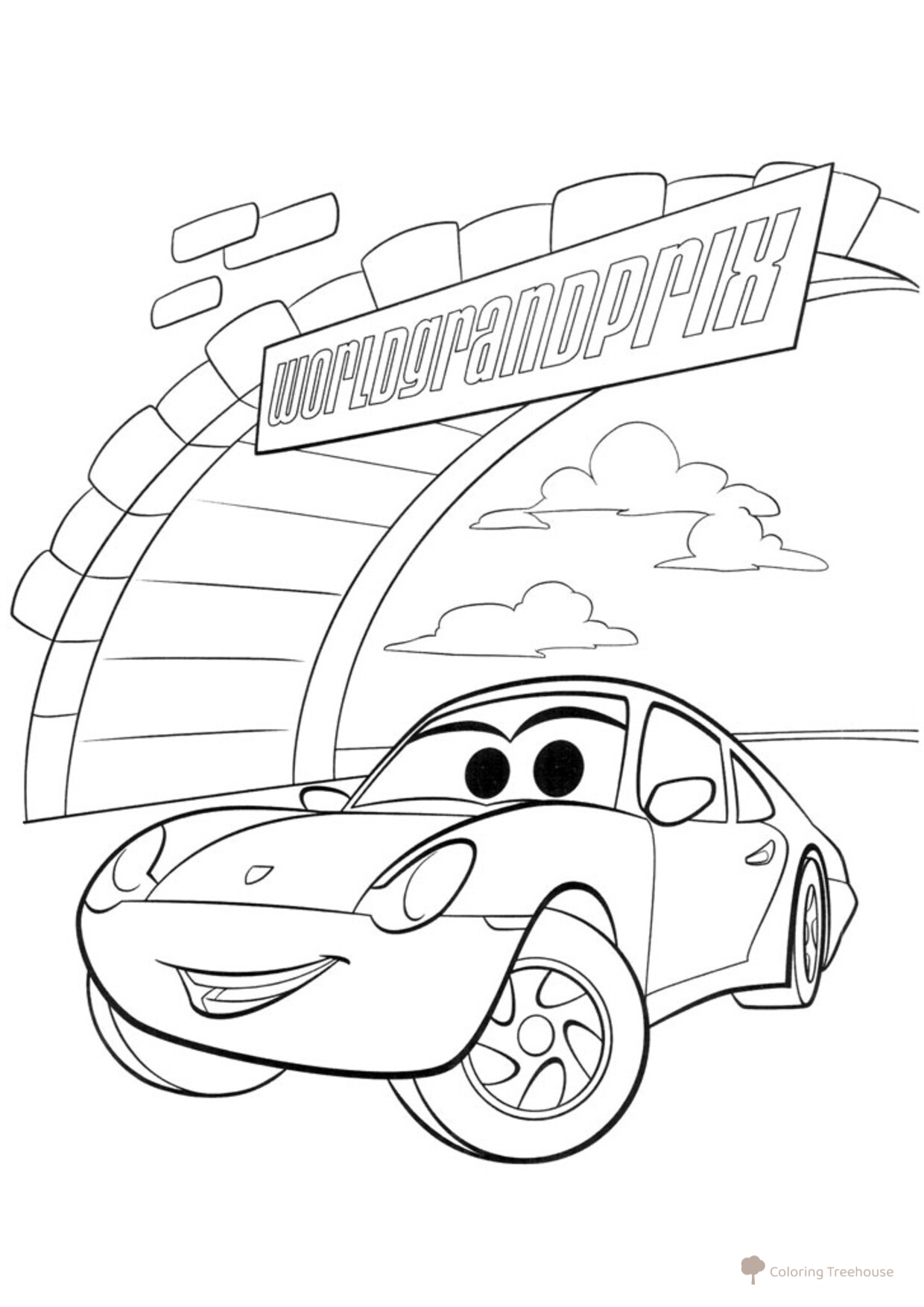 McQueen at the Grand Prix Coloring Page free printable Cars and Cars 2 Coloring Pages for Boys coloring page