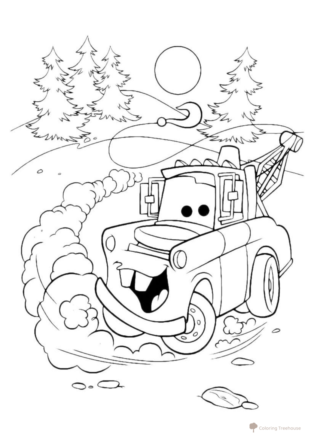 Página para colorear: Metr descansando en la naturaleza dibujo para colorear gratis de Páginas para colorear de Cars y Cars 2