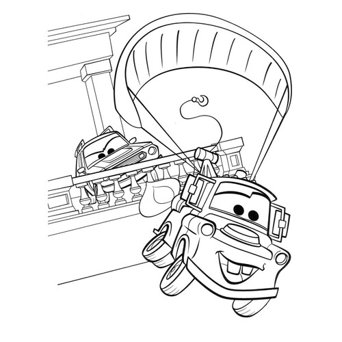 Página para colorear: Metr se esconde de la policía en paracaídas dibujo para colorear gratis de Páginas para colorear de Cars y Cars 2