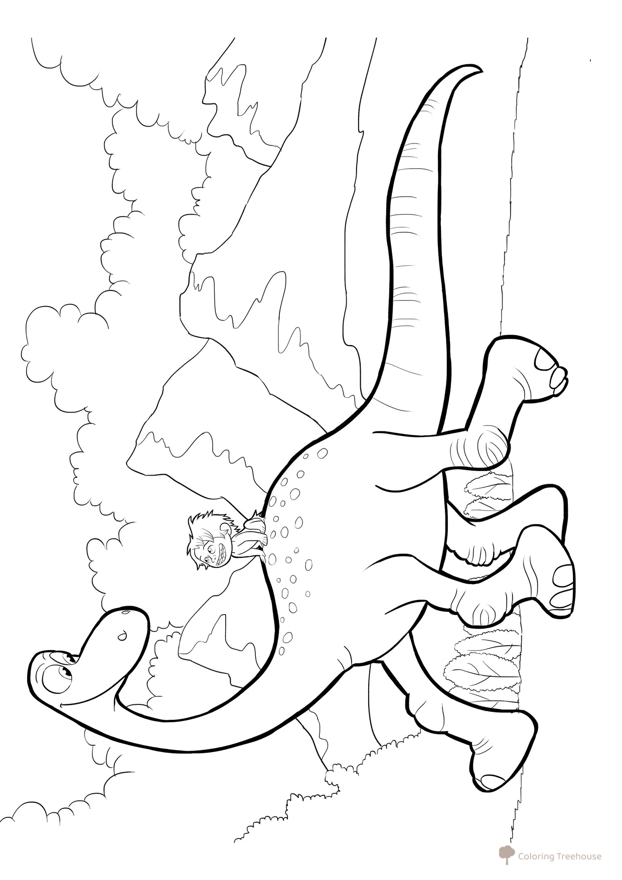 Página para colorear: Spot montado en Arlo dibujo para colorear gratis de Páginas para colorear de la película «El buen dinosaurio»