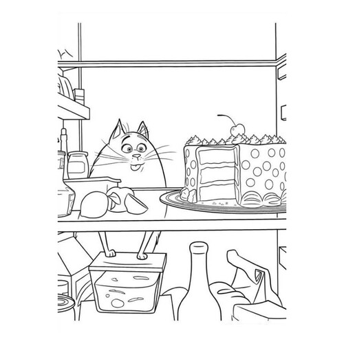 Página para colorear: Gata Chloe y su pastelito dibujo para colorear gratis de Páginas para colorear La vida secreta de tus mascotas