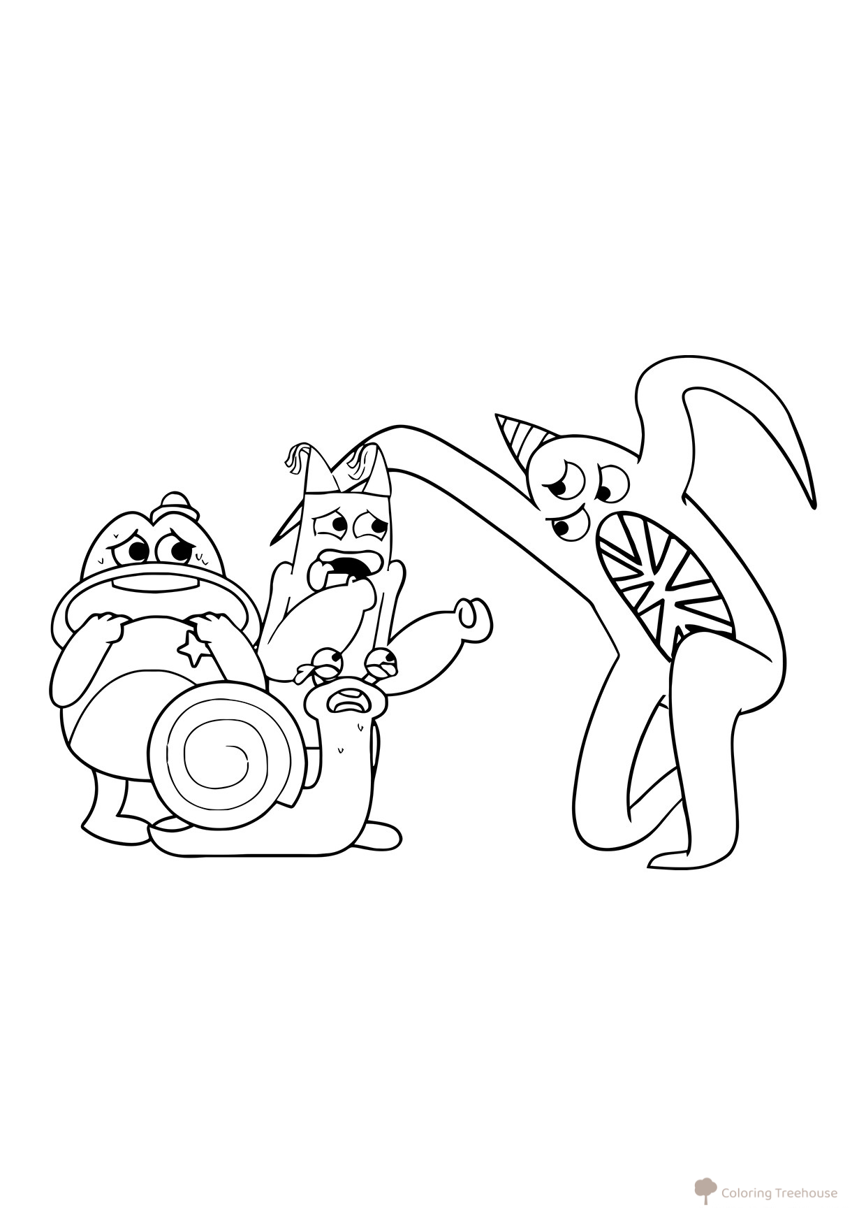 Libro para colorear: Nabnab asustó a sus amigos dibujo para colorear gratis de Páginas para colorear de Banban