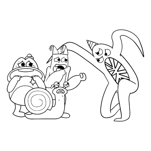 Libro para colorear: Nabnab asustó a sus amigos dibujo para colorear gratis de Páginas para colorear de Banban