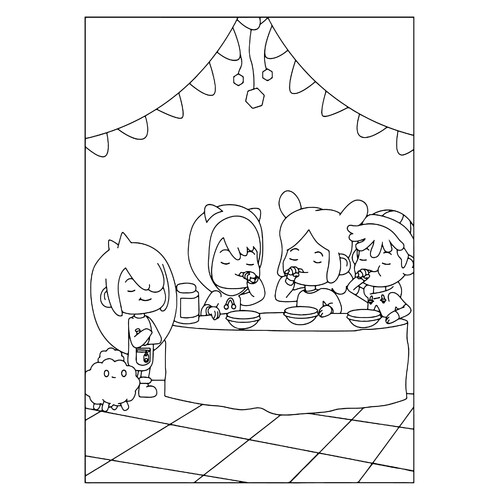 Toca Boca — раскраска «Дети завтракают» (перевод на испанский) dibujo para colorear gratis de Páginas para colorear de Toca Boca (Toca Boca)