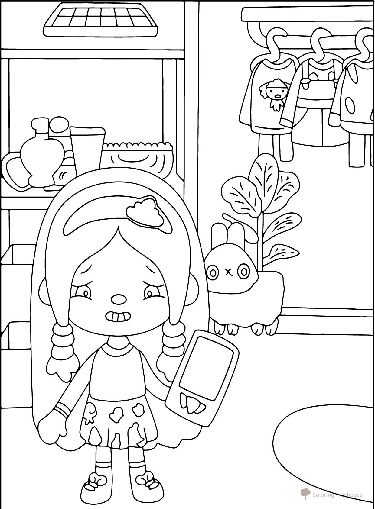 Toca Boca Girl with Phone Coloring Page free printable Toca Boca Coloring Pages coloring page