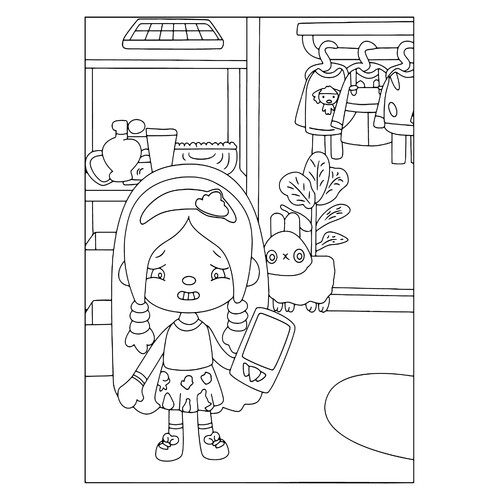 Toca Boca Girl with Phone Coloring Page free printable Toca Boca Coloring Pages coloring page