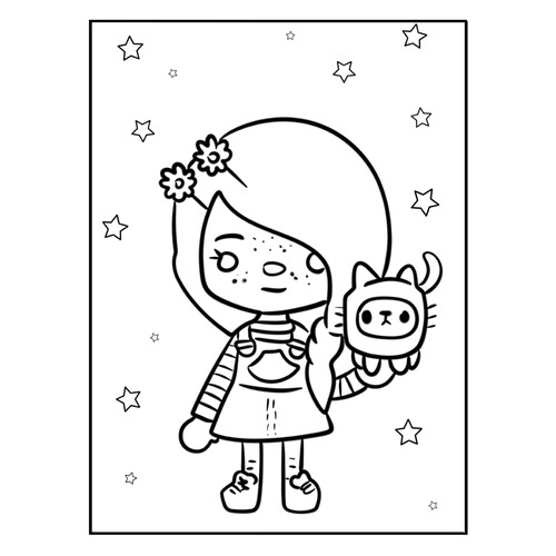 Página para colorear «Toca Boca: niña con gatito» dibujo para colorear gratis de Páginas para colorear de Toca Boca (Toca Boca)