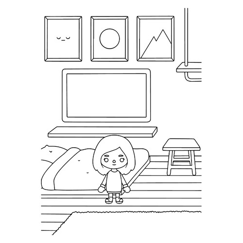 Toca Boca Girl in Bedroom Coloring Page free printable Toca Boca Coloring Pages coloring page