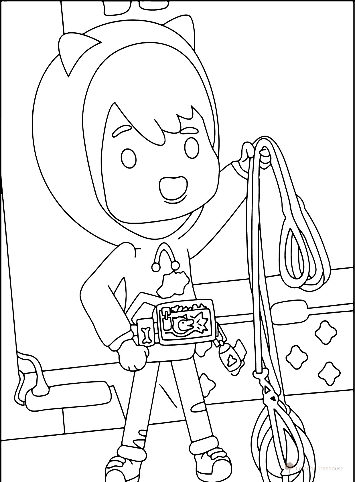 Página para colorear: Toca Boca - chico con capucha y correa dibujo para colorear gratis de Páginas para colorear de Toca Boca (Toca Boca)