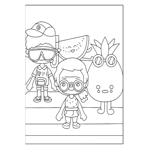 Página para colorear Toca Boca: niños, piña y sandía dibujo para colorear gratis de Páginas para colorear de Toca Boca (Toca Boca)
