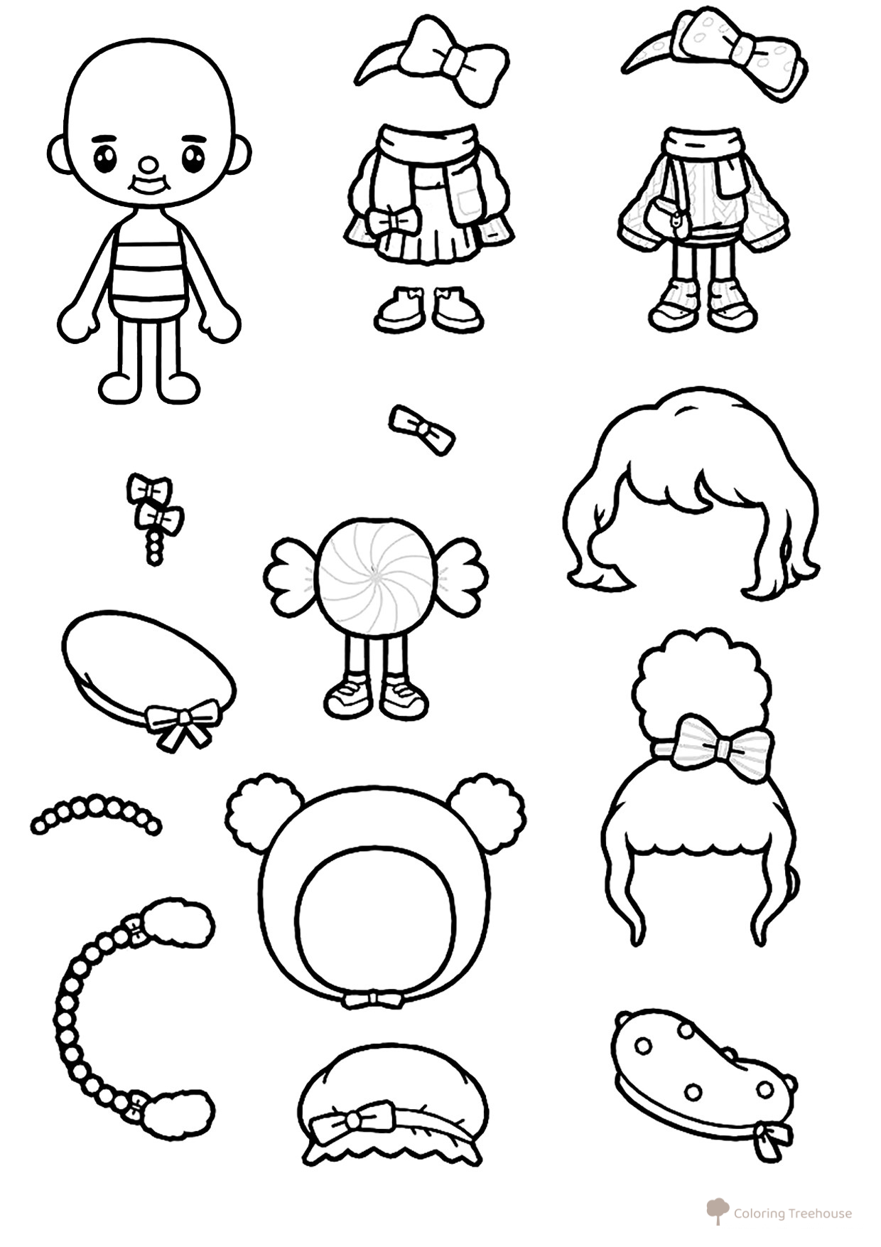 Página para colorear: Toca Boca — ropa y accesorios dibujo para colorear gratis de Páginas para colorear de Toca Boca (Toca Boca)