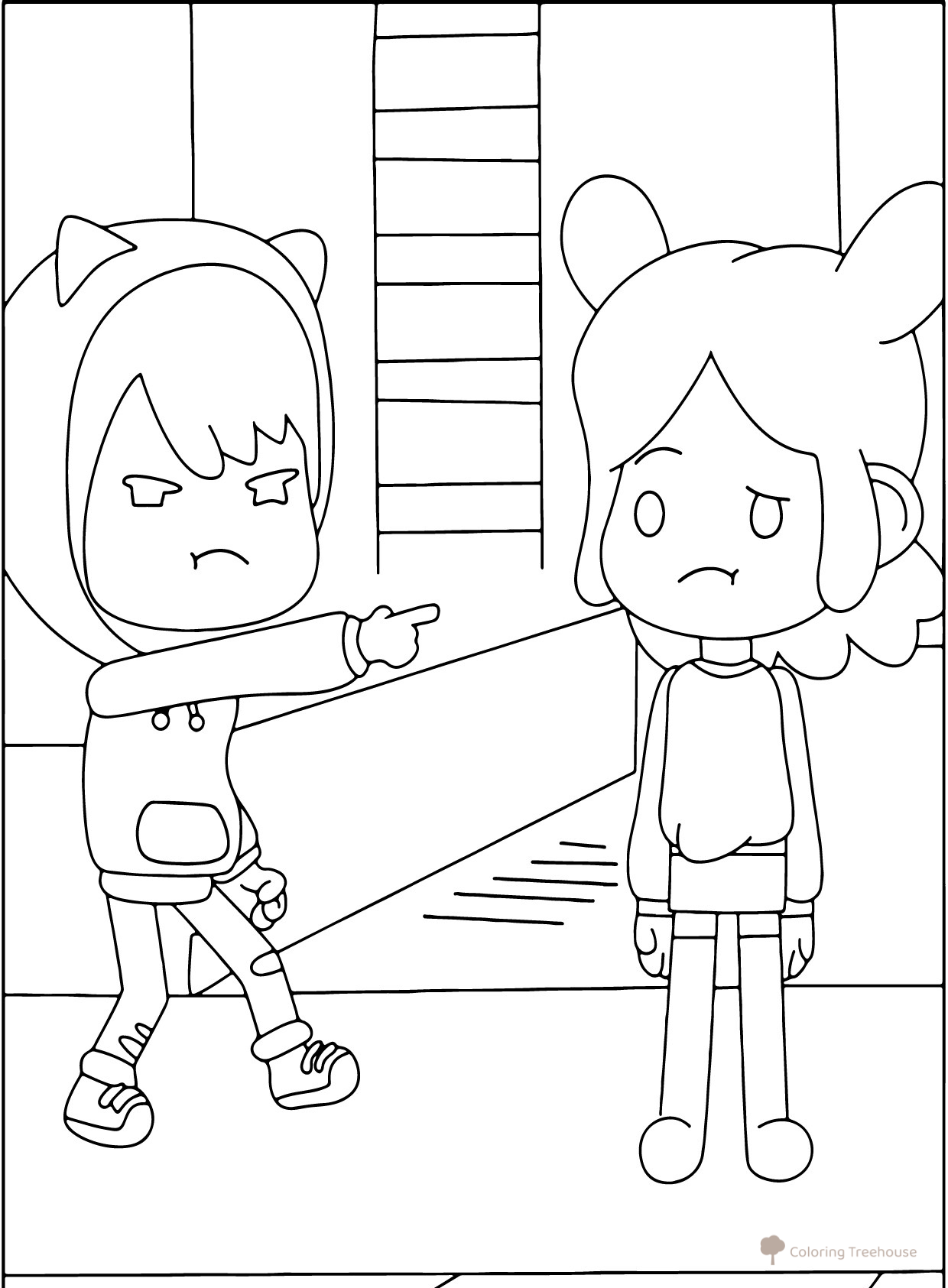 Página para colorear: Toca Boca — Zik señalando a Rita dibujo para colorear gratis de Páginas para colorear de Toca Boca (Toca Boca)