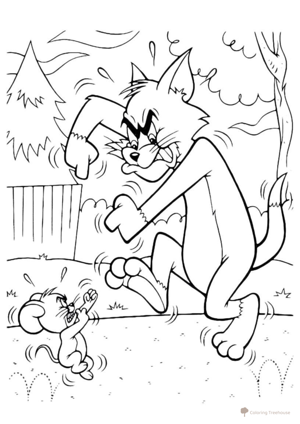 Página para colorear: Pelea de Tom y Jerry dibujo para colorear gratis de Tom and Jerry Coloring Pages