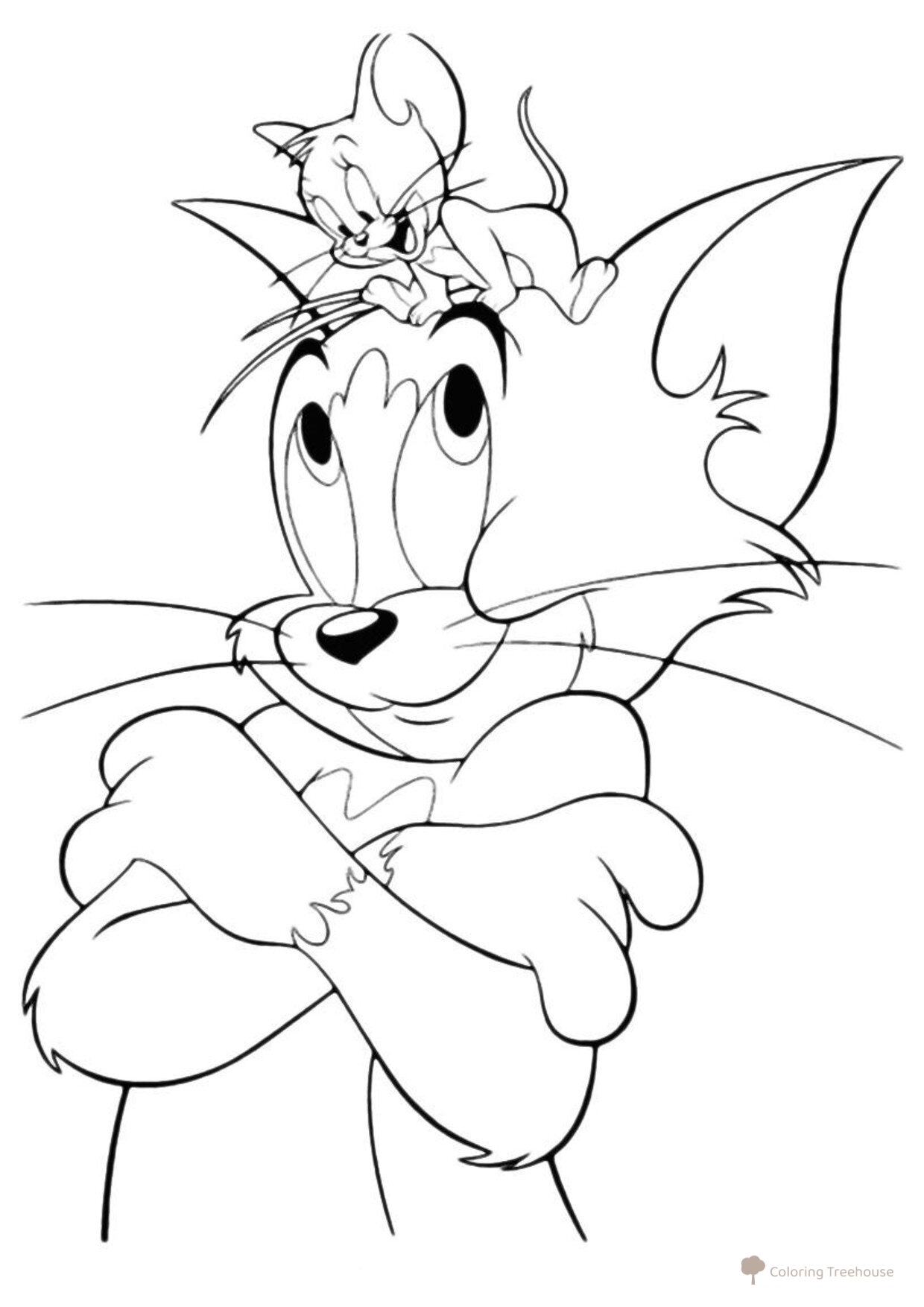 Página para colorear: Jerry sobre la cabeza de Tom dibujo para colorear gratis de Tom and Jerry Coloring Pages