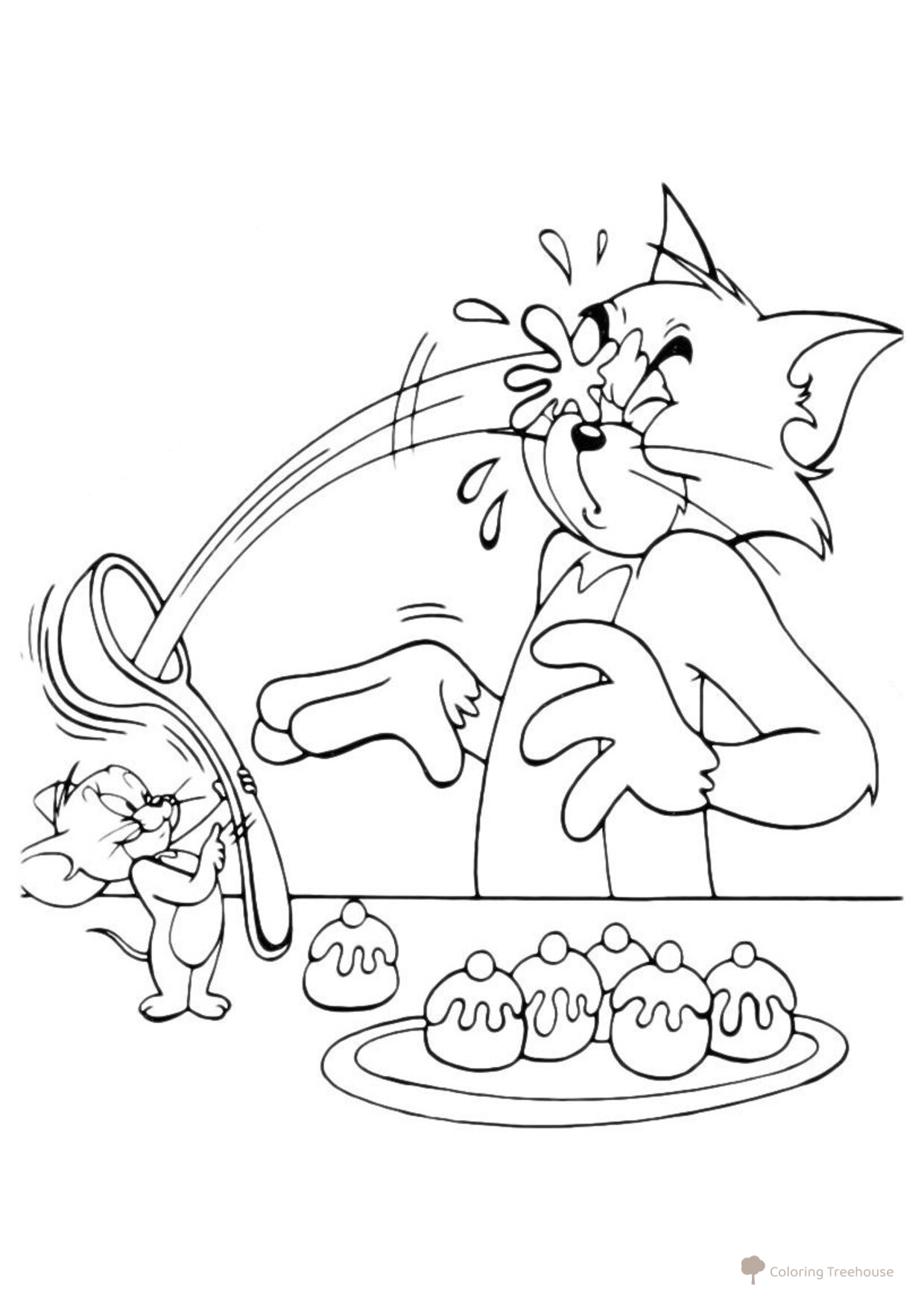 Página para colorear: Tom, Jerry y el pastelito dibujo para colorear gratis de Tom and Jerry Coloring Pages