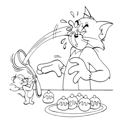 Página para colorear: Tom, Jerry y el pastelito dibujo para colorear gratis de Tom and Jerry Coloring Pages