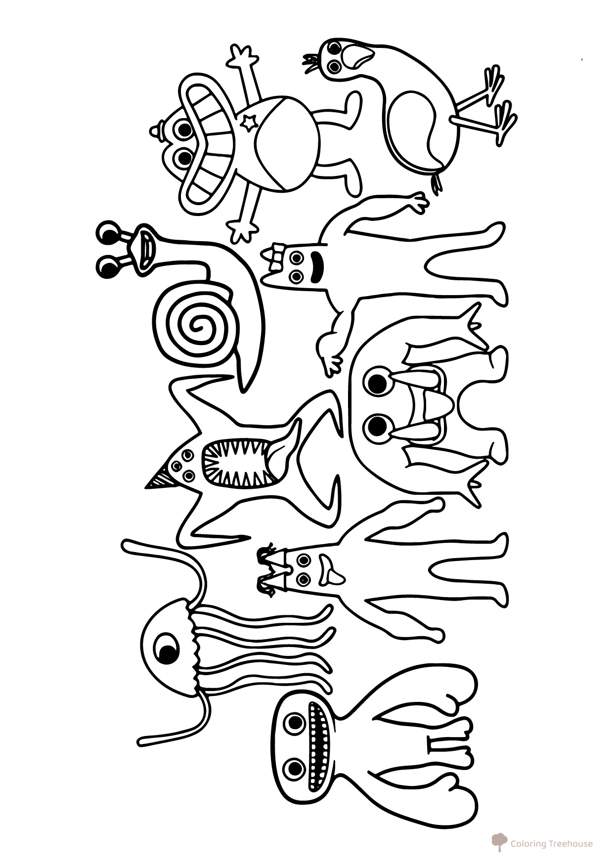 Personajes del jardín Banban 2 y 3 juntos - Página para colorear dibujo para colorear gratis de Páginas para colorear de Banban