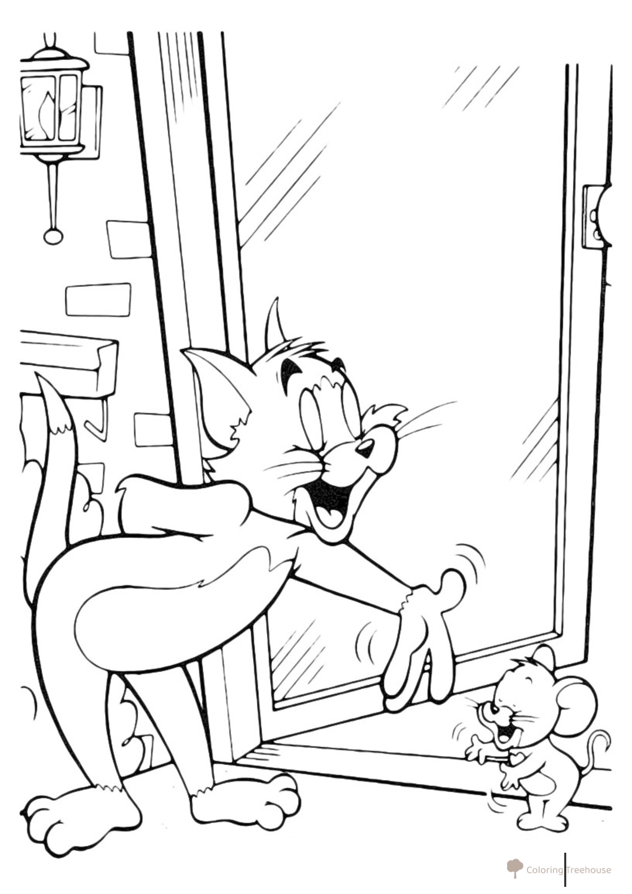 Colorear: Tom y Jerry se invitan mutuamente a entrar dibujo para colorear gratis de Tom and Jerry Coloring Pages