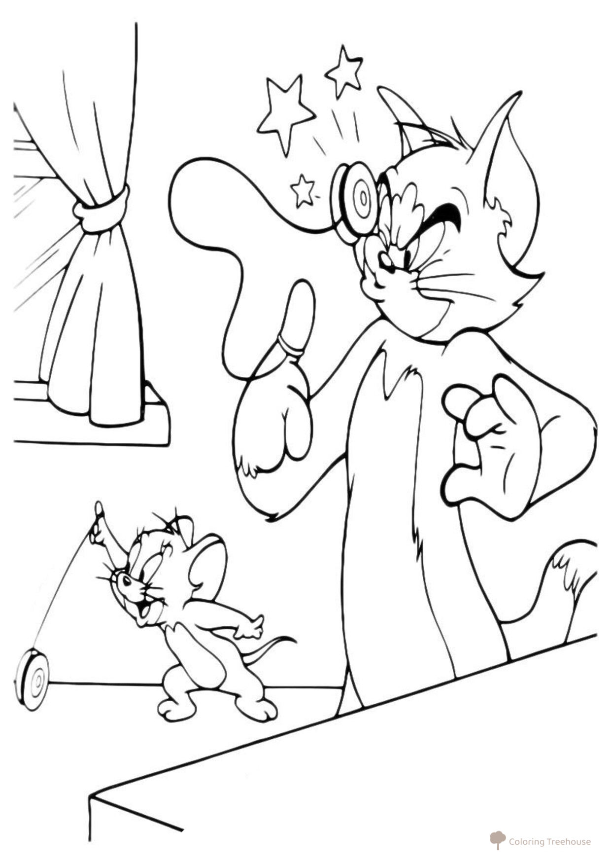 Tom and Jerry Coloring Page with Yarn free printable Tom and Jerry Coloring Pages coloring page