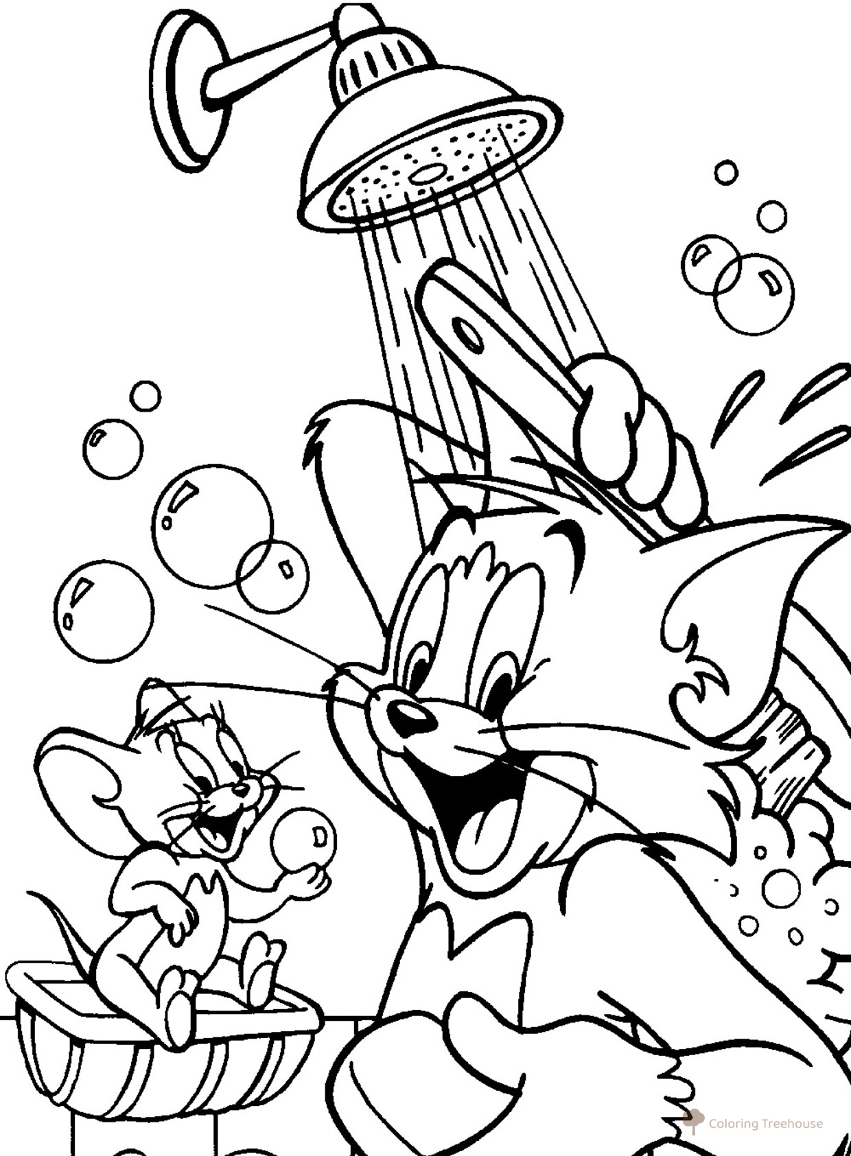 Tom and Jerry in the Shower Coloring Page free printable Tom and Jerry Coloring Pages coloring page