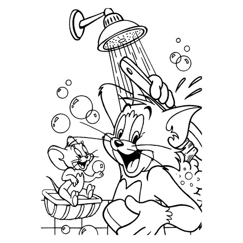 Tom and Jerry in the Shower Coloring Page free printable Tom and Jerry Coloring Pages coloring page