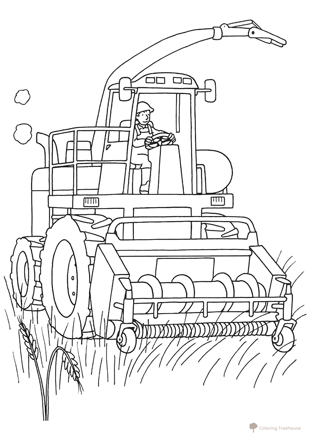 Página para colorear «La cosechadora recoge el grano» dibujo para colorear gratis de Páginas para colorear: tractores y cosechadoras