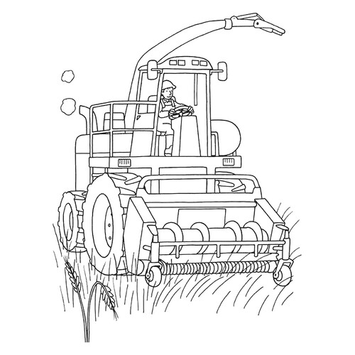 Página para colorear «La cosechadora recoge el grano» dibujo para colorear gratis de Páginas para colorear: tractores y cosechadoras