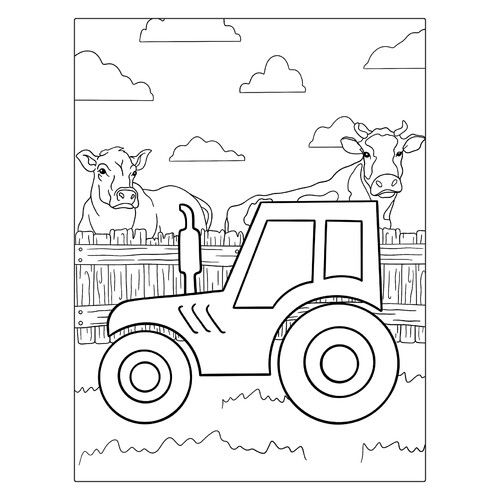 Simple Tractor and Cows Coloring Page free printable Tractors and Combine Harvesters Coloring Pages coloring page